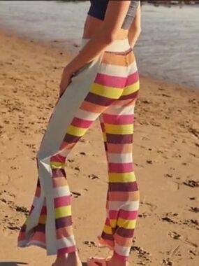 NWOT Free People Striped Flare Knit Pants in Multicolor Sz Lg